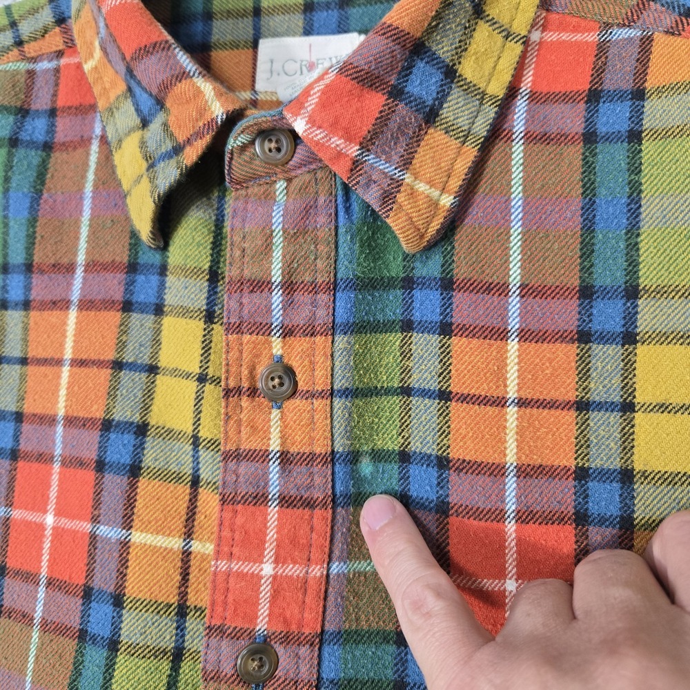 Vintage J.Crew Oarsman Flannel Shirt Mens Large Colorful Plaid madras *FLAW* - Picture 3 of 9
